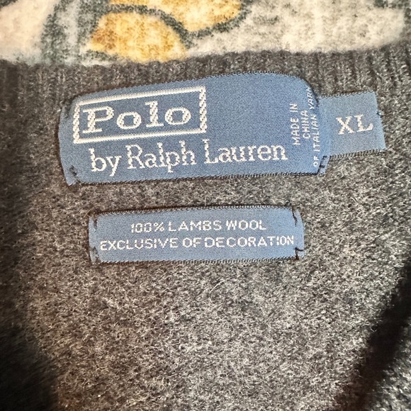 Polo Ralph Lauren Lambswool Sweater Mens XL Gray V-Neck See Flaw - Picture 5 of 6